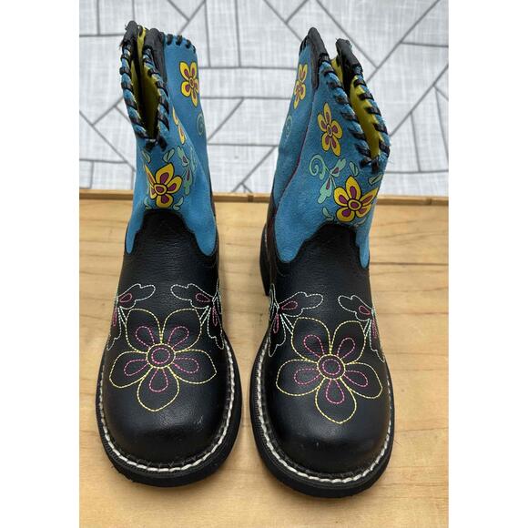 Ariat Kids Cowboy Boots Floral Embroidered Dual Tone Pull On Size 2.5 - Picture 1 of 9